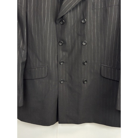 Alexandre London Men's 44R Double Breasted Wool Blend Blazer Black Striped - Picture 5 of 10